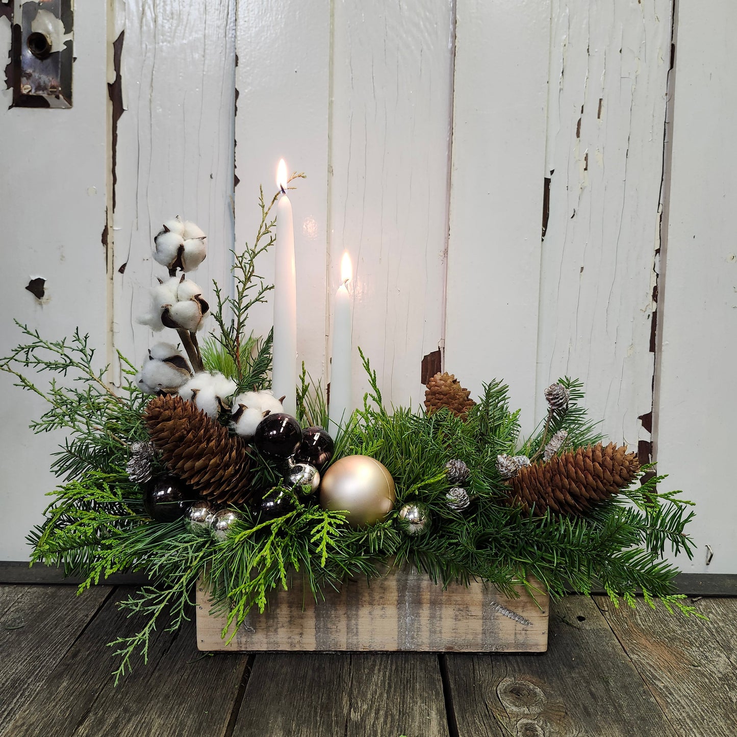 Rectangular Box with Tapered Candles - Fernwood & Co