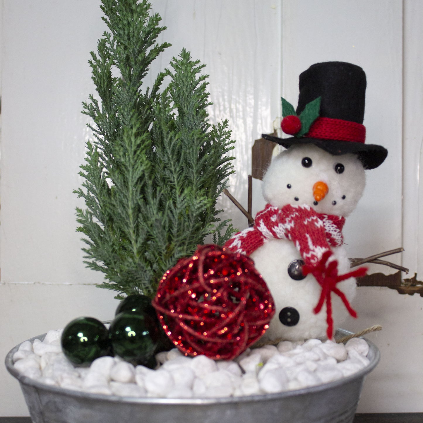 Cypress Tree with Snowman - Fernwood & Co