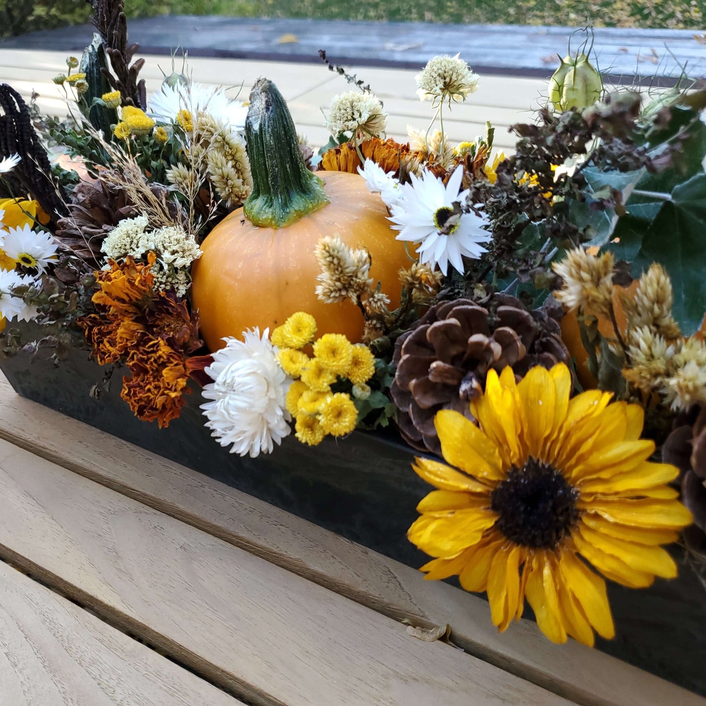 Dried Flower and Pumpkin Centerpiece - Fernwood & Co