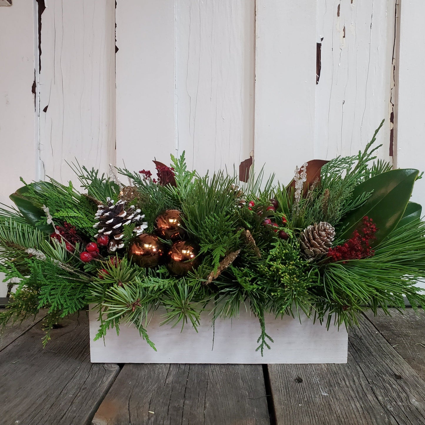 Fresh Arrangement in 10" Wooden Box - Fernwood & Co