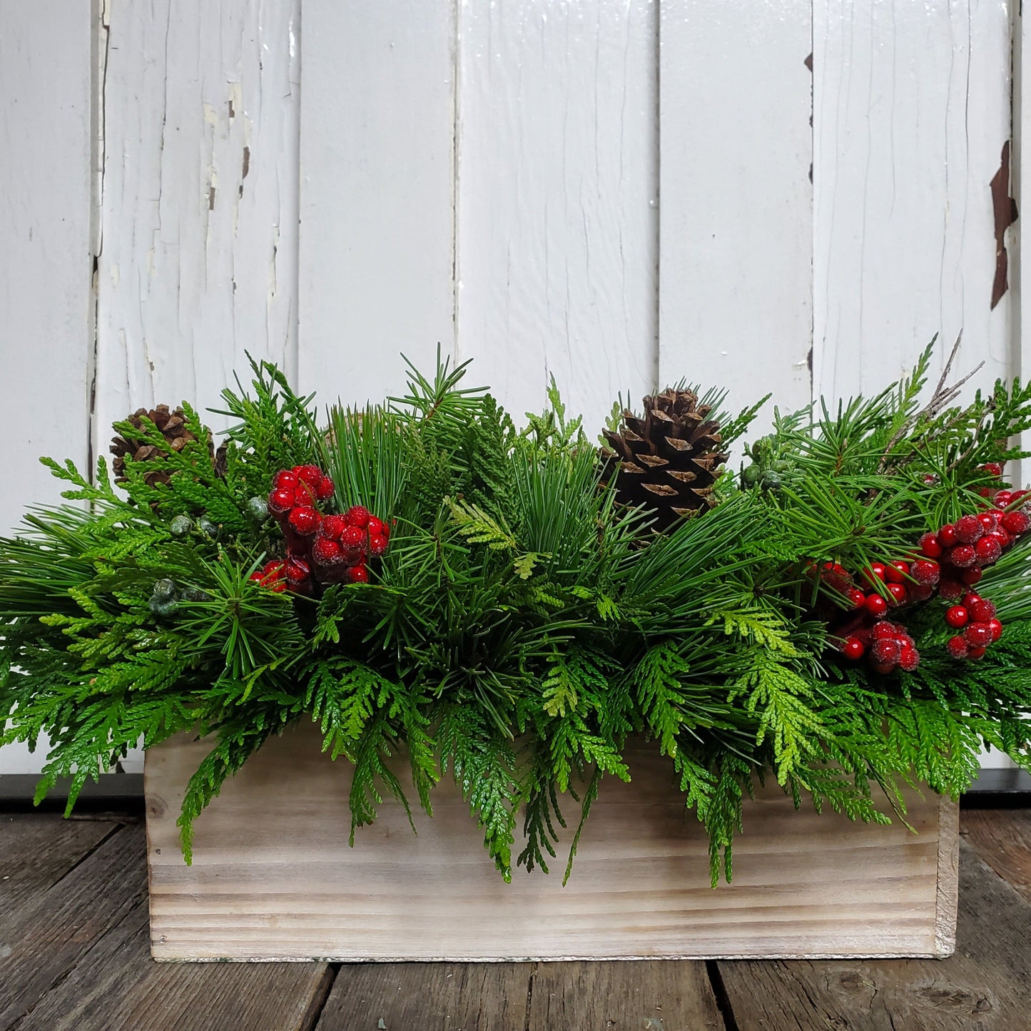 Fresh Arrangement in 10" Wooden Box - Fernwood & Co