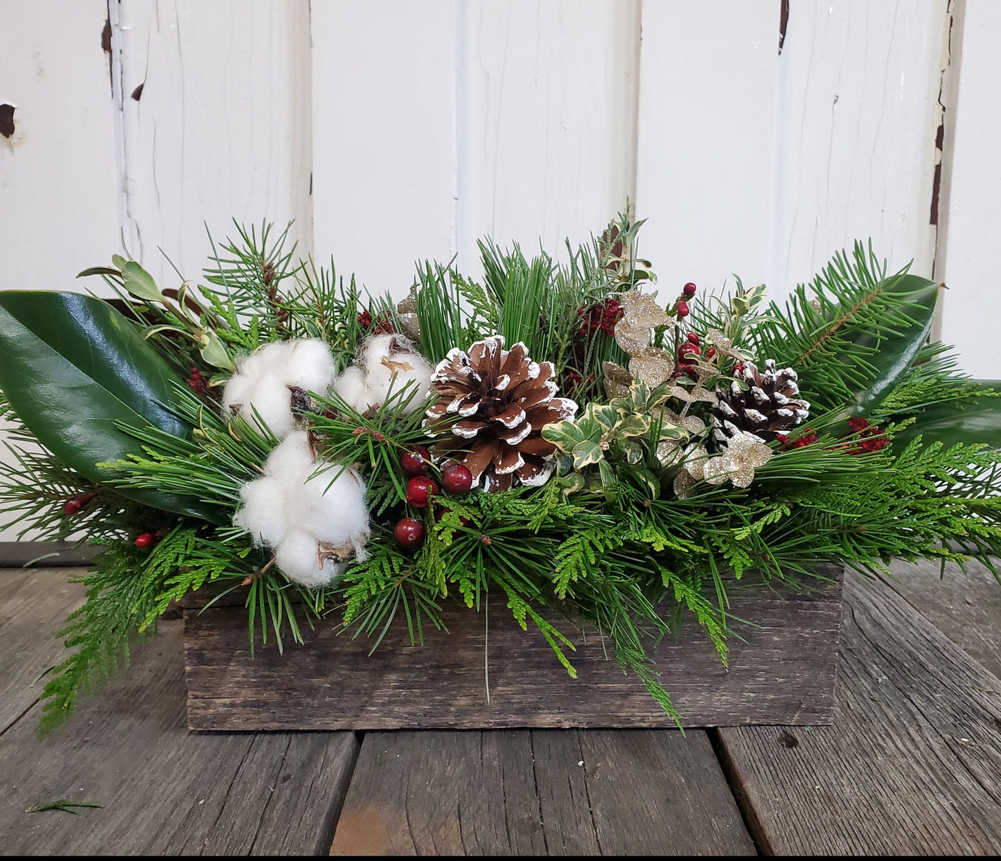 Fresh Arrangement in 10" Wooden Box - Fernwood & Co