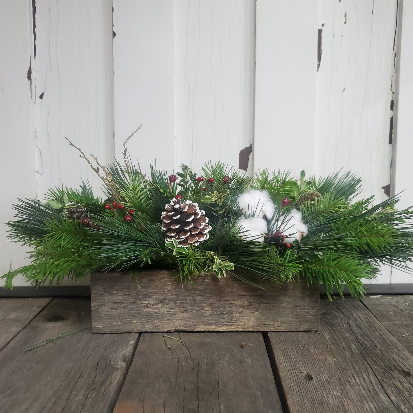 Fresh Arrangement in 10" Wooden Box - Fernwood & Co