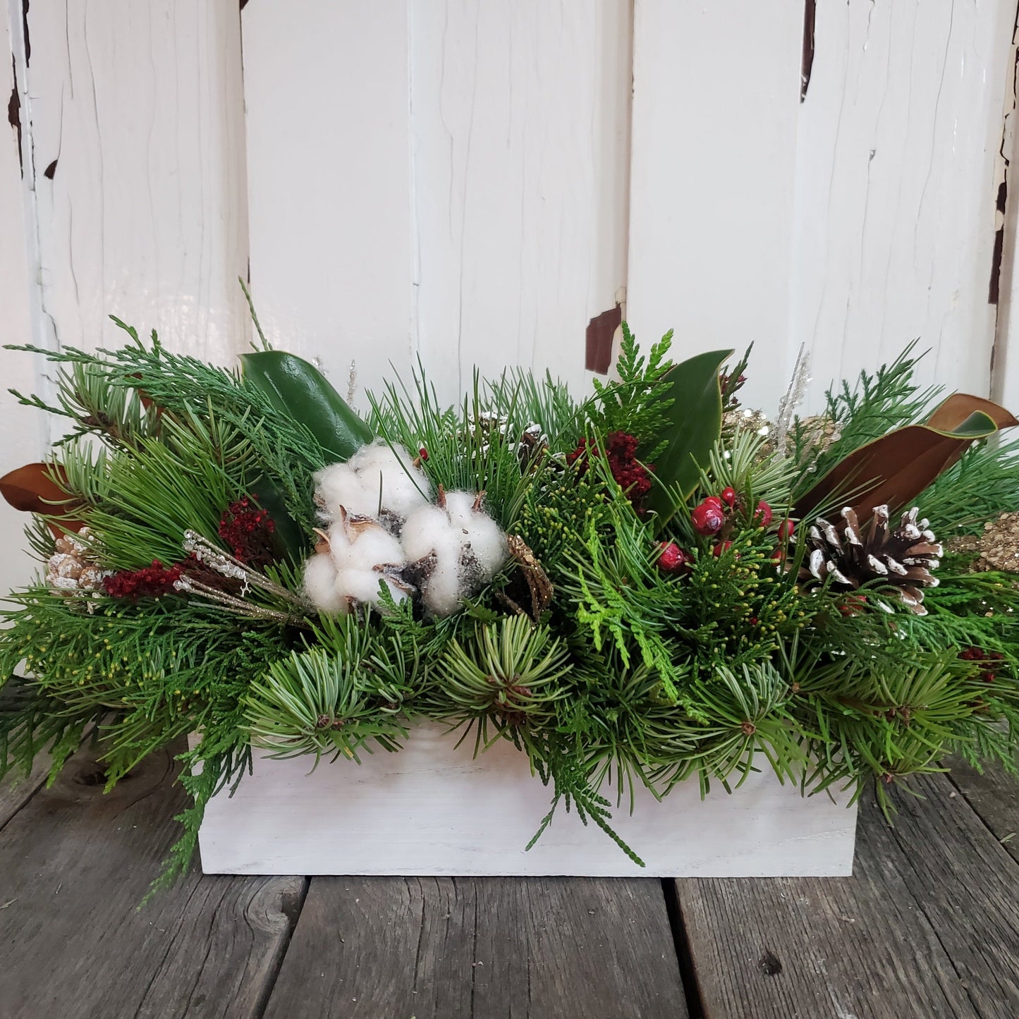 Fresh Arrangement in 10" Wooden Box - Fernwood & Co