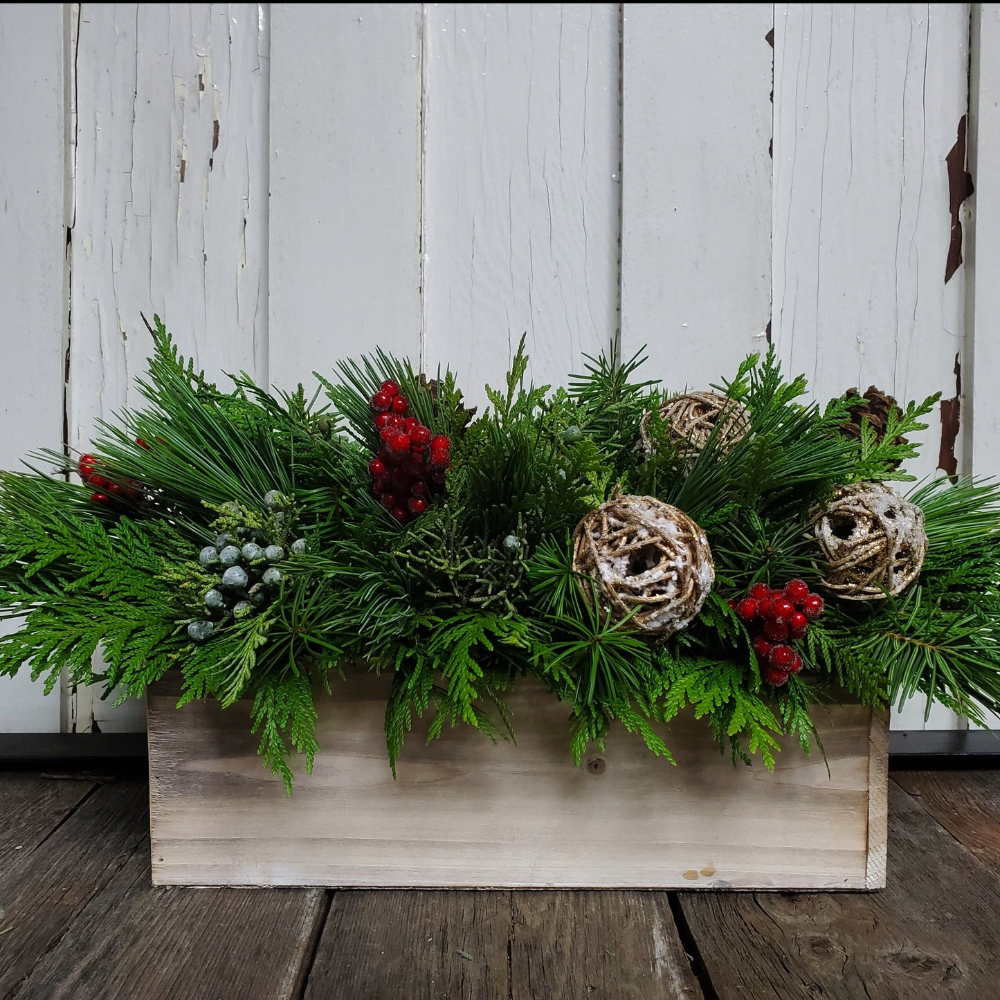 Fresh Arrangement in 10" Wooden Box - Fernwood & Co