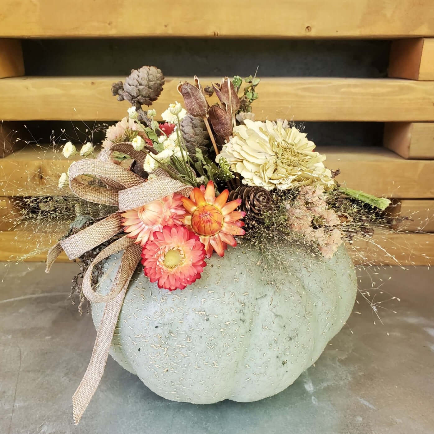 Large Blue Dried Flower Pumpkin Arrangement - Fernwood & Co
