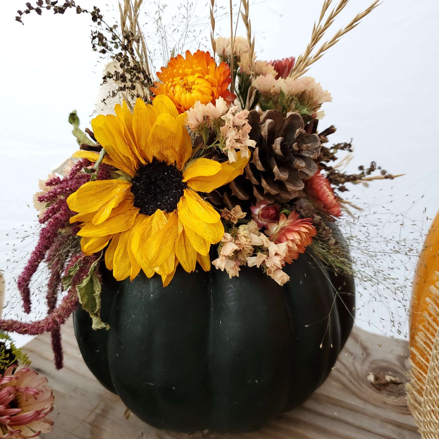 Medium Black Dried Flower Pumpkin Arrangement - Fernwood & Co