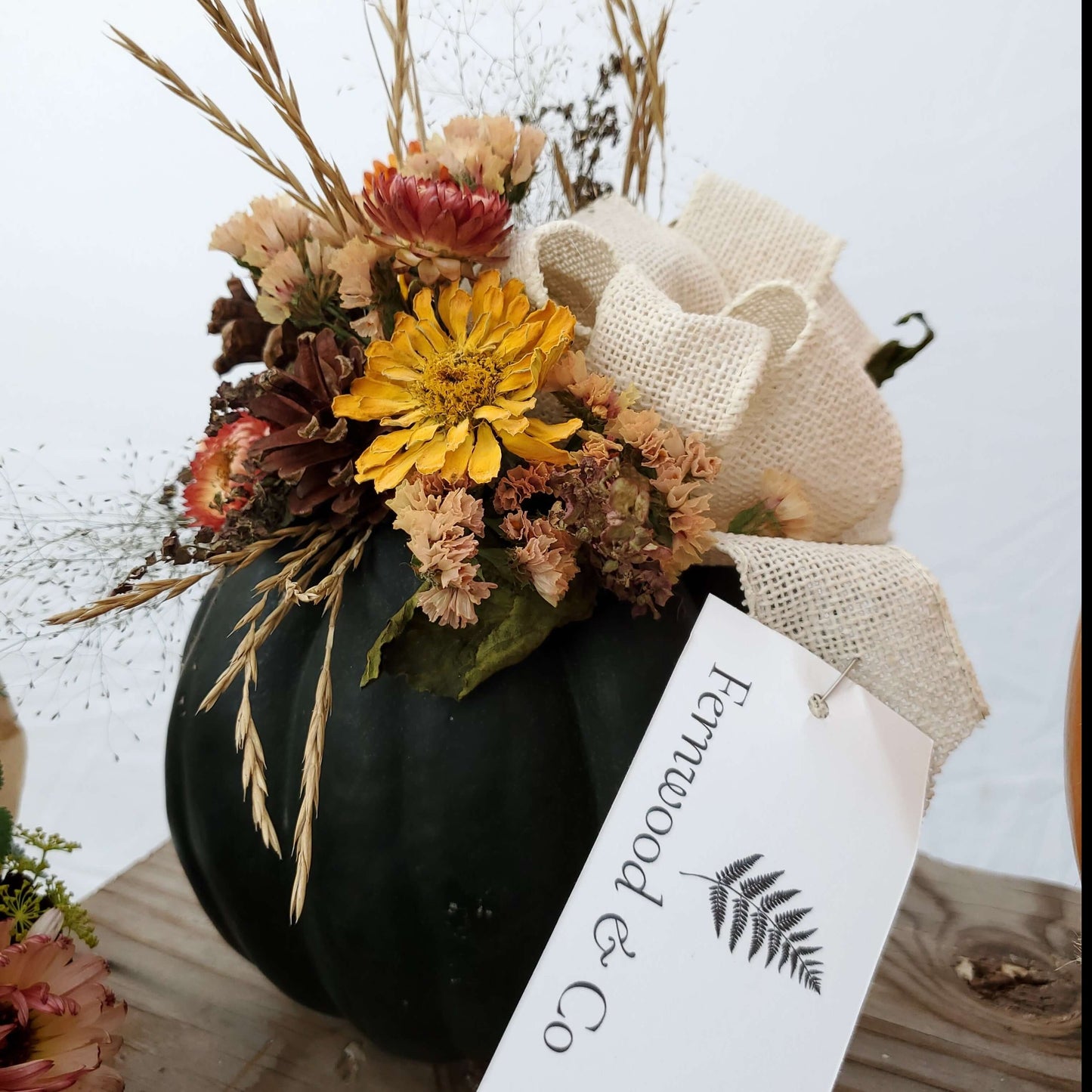Medium Black Dried Flower Pumpkin Arrangement - Fernwood & Co