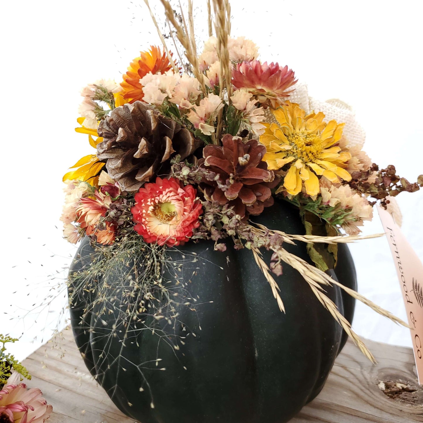 Medium Black Dried Flower Pumpkin Arrangement - Fernwood & Co