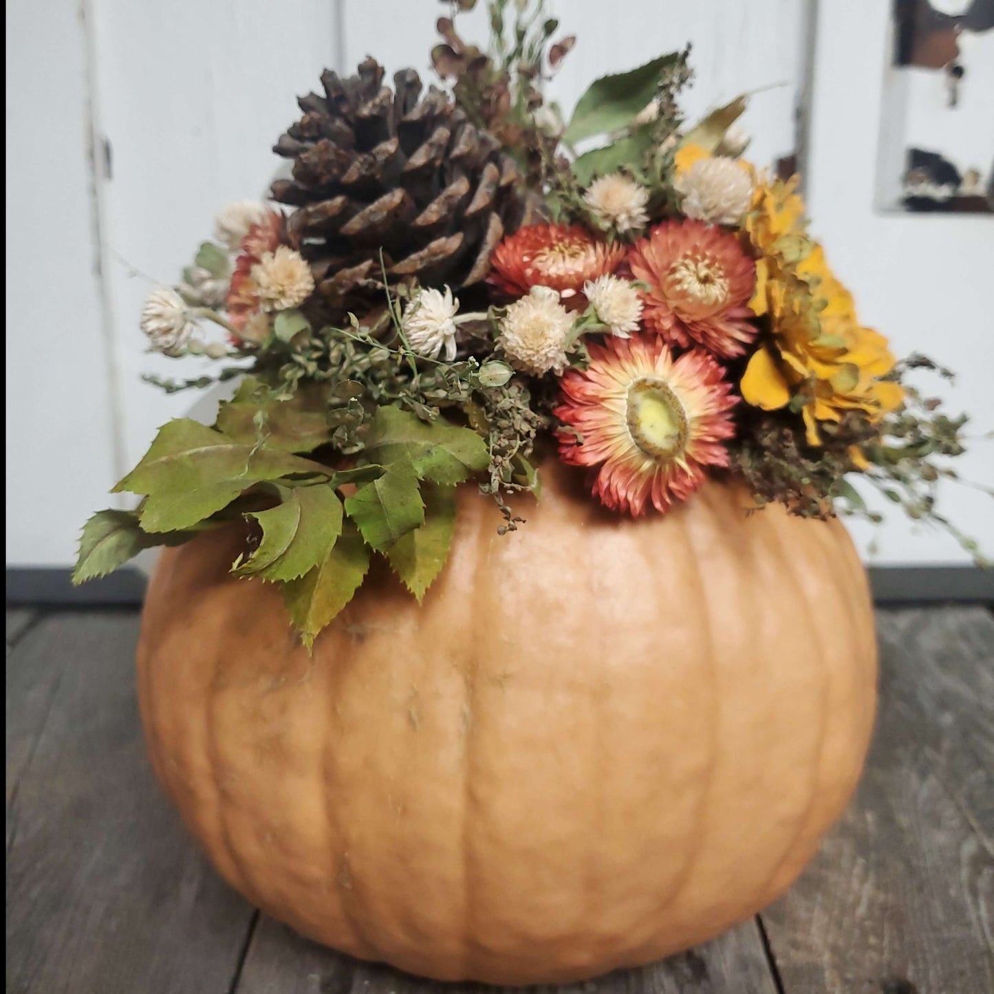 Medium Peach Dried Flower Pumpkin Arrangement - Fernwood & Co