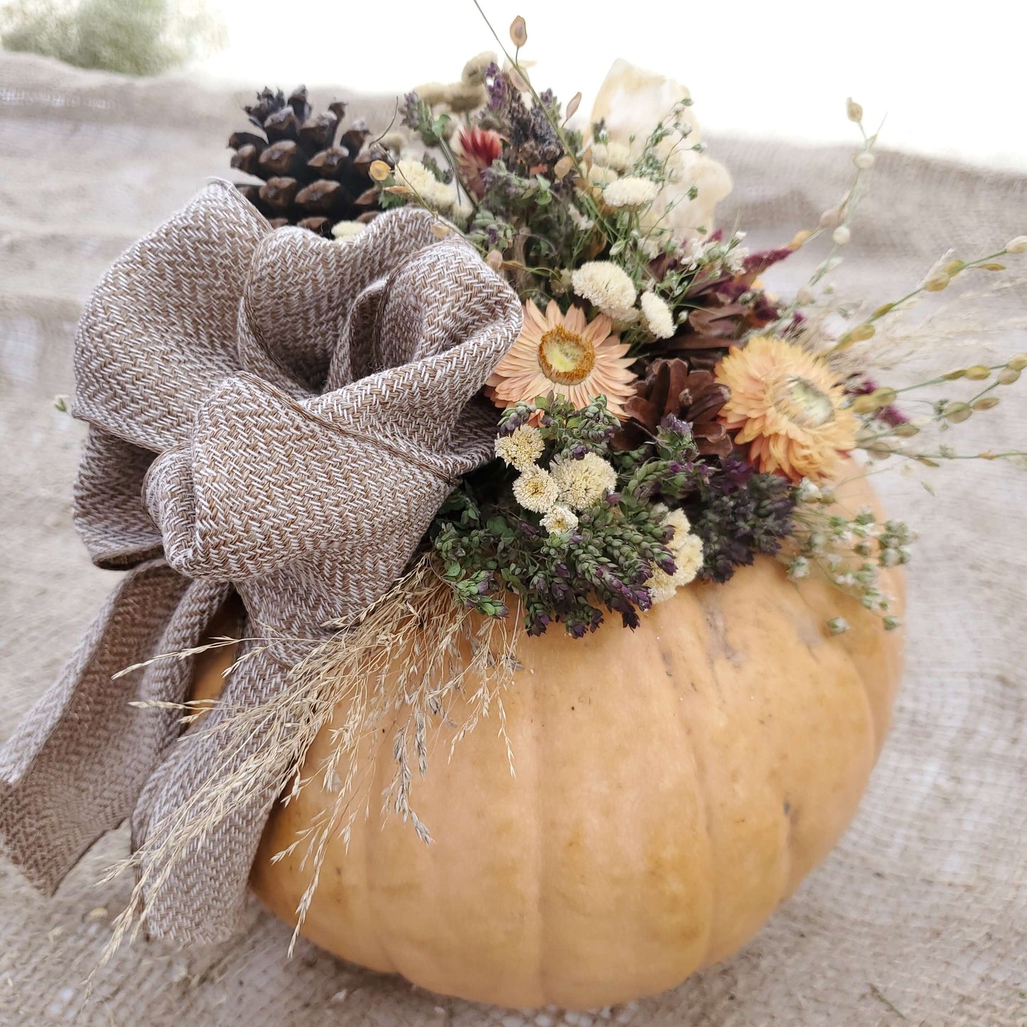 Medium Peach Dried Flower Pumpkin Arrangement - Fernwood & Co