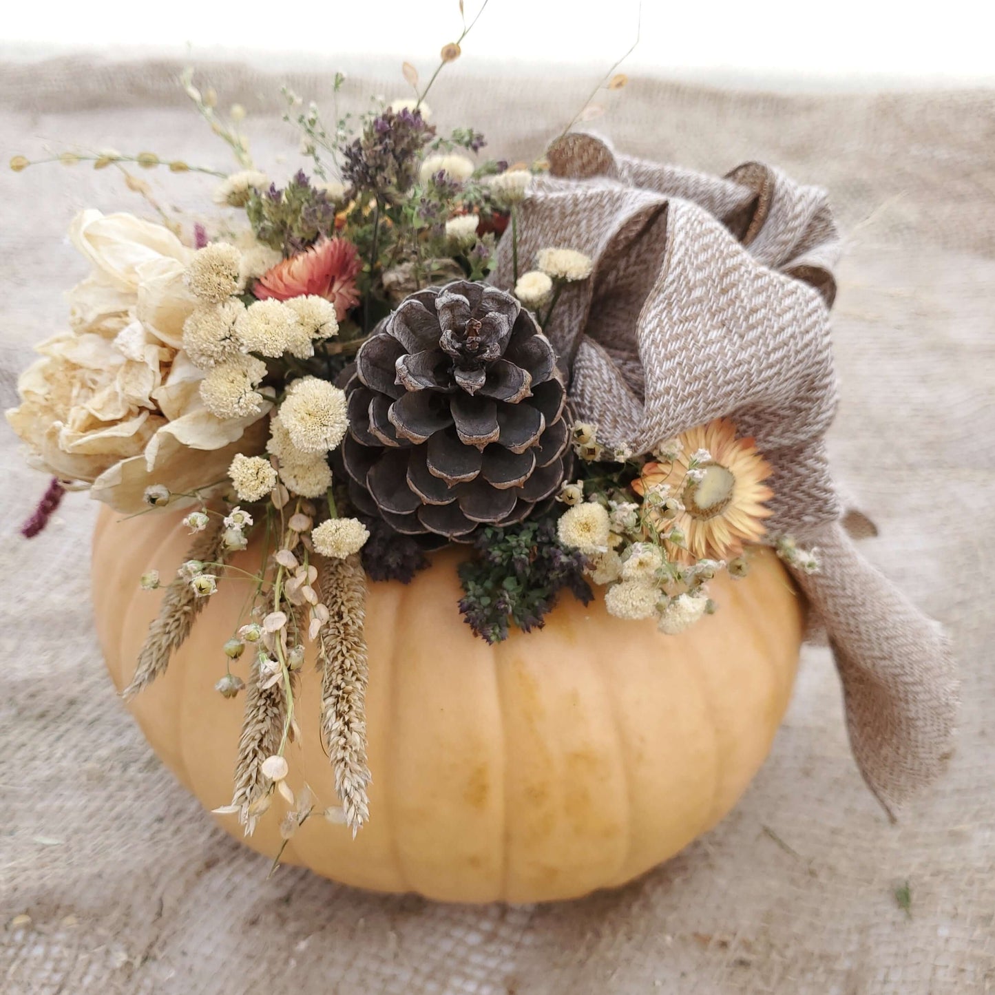 Medium Peach Dried Flower Pumpkin Arrangement - Fernwood & Co