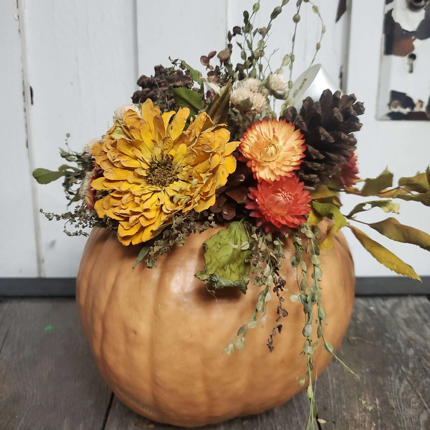 Medium Peach Dried Flower Pumpkin Arrangement - Fernwood & Co