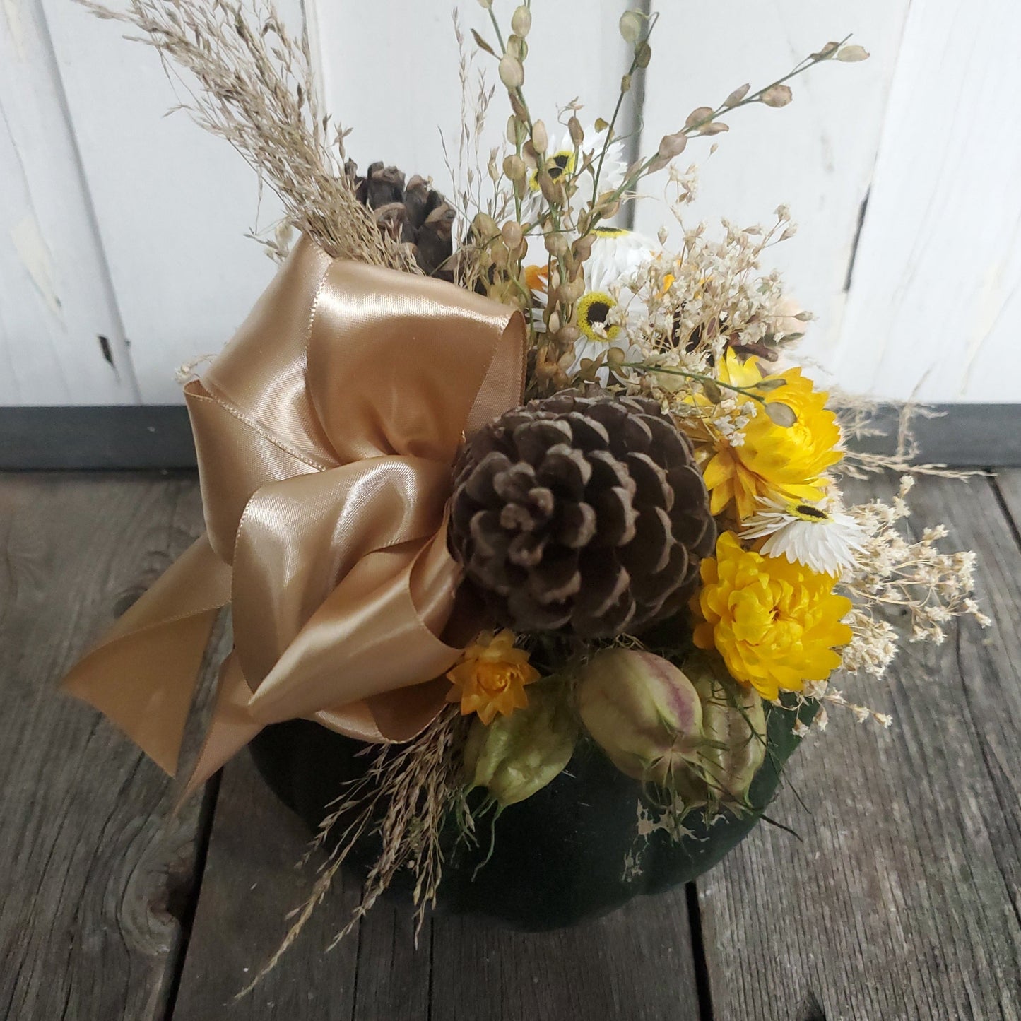 Small Black Dried Flower Pumpkin Arrangement - Fernwood & Co