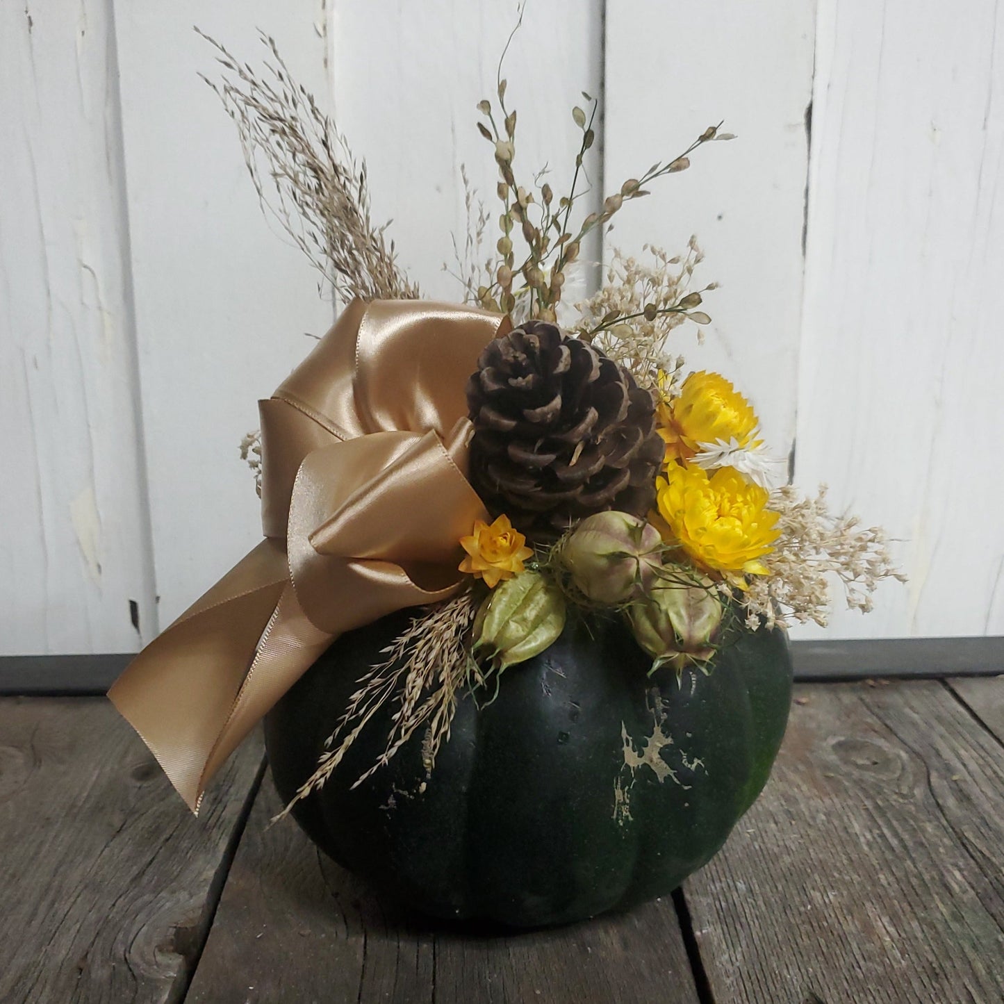 Small Black Dried Flower Pumpkin Arrangement - Fernwood & Co