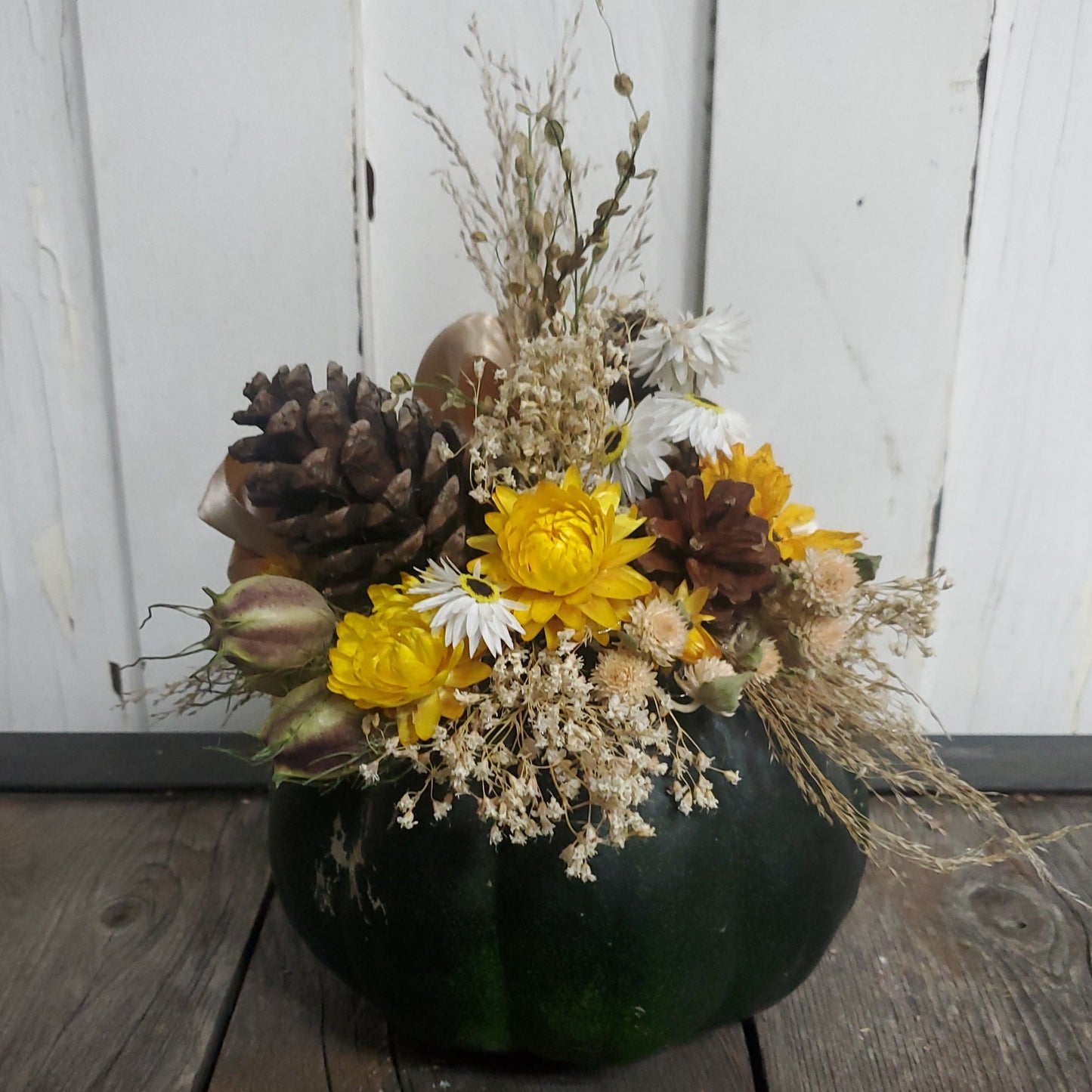 Small Black Dried Flower Pumpkin Arrangement - Fernwood & Co