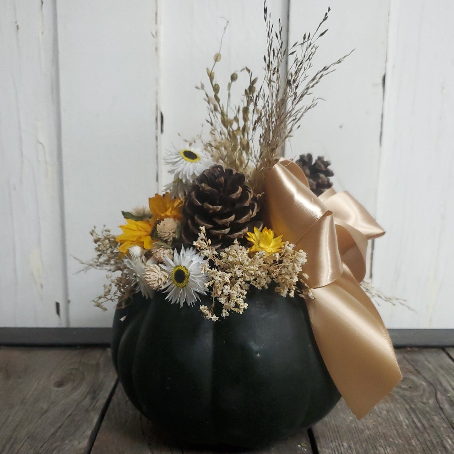 Small Black Dried Flower Pumpkin Arrangement - Fernwood & Co