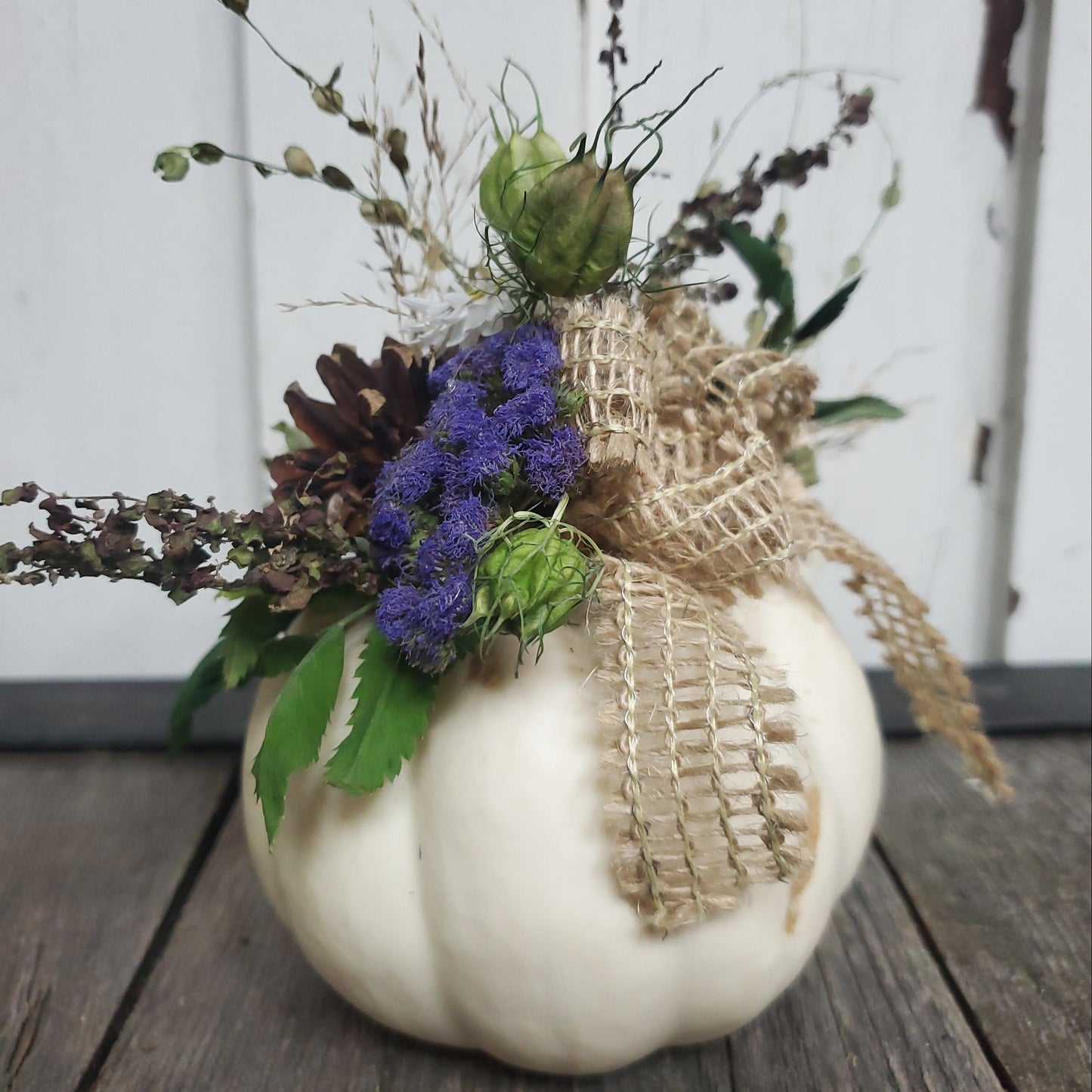 Small White Dried Flower Pumpkin Arrangement - Fernwood & Co