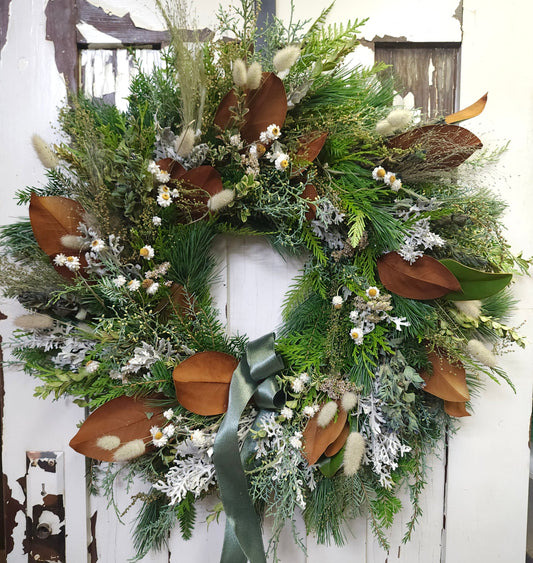 Dried flower holiday wreath - Fernwood & Co
