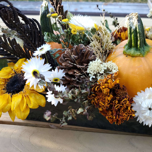 Dried Flower and Pumpkin Centerpiece - Fernwood & Co