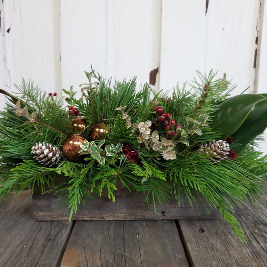 Fresh Arrangement in 10" Wooden Box - Fernwood & Co