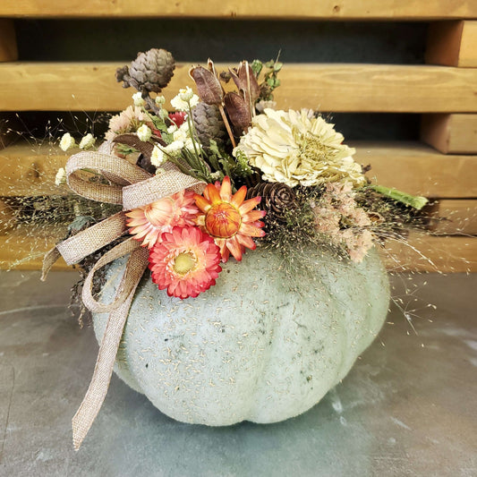 Large Blue Dried Flower Pumpkin Arrangement - Fernwood & Co