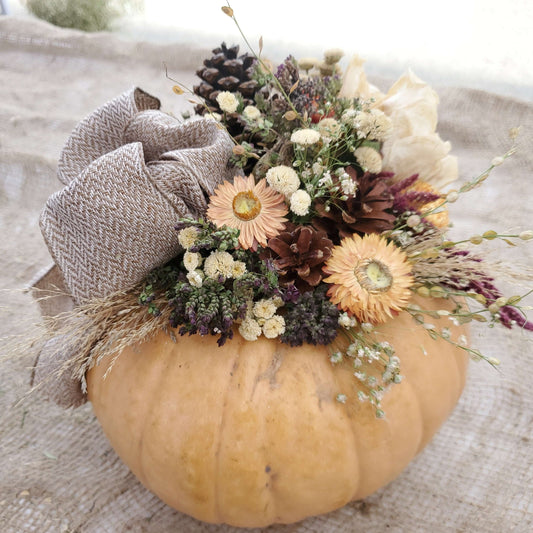 Medium Peach Dried Flower Pumpkin Arrangement - Fernwood & Co