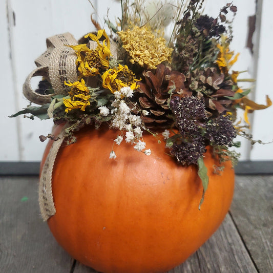 Small Orange Dried Flower Pumpkin Arrangement - Fernwood & Co